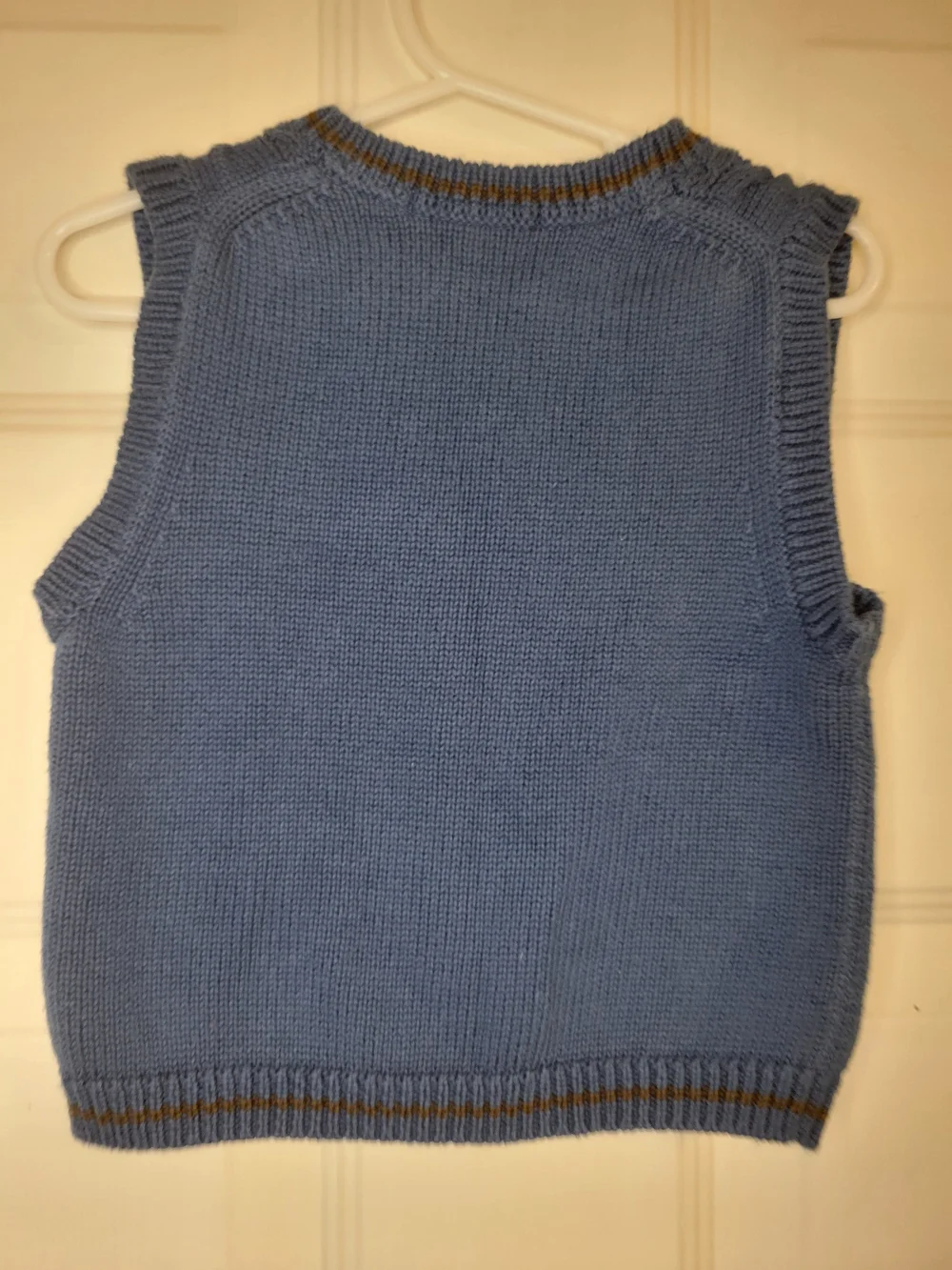 Janie and Jack Blue Cable Knit V-Neck Vest with Brown Trim